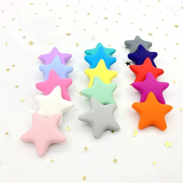 10pcs silikon yıldız boncuklar diy bebek teether emzik kukla montessori diş çıkarma duyusal mücevher oyuncak çiğneme boncukları 240307