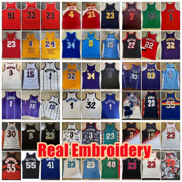 Authentische genähte Retro-Basketballtrikots #24 #8 Jersey Gary Nowitzki Iverson Payton R.Miller Rose Tracy Penny McGrady James Hardaway Kukoc Drexler Mutombo Webb