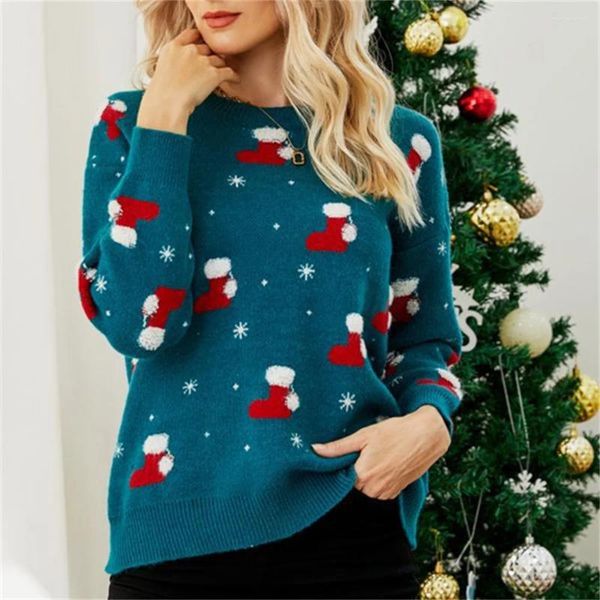 Maglioni da donna Carino Jacquard lavorato a maglia maglione di Natale Pullover Y2K Manica lunga Top Trend Moda donna Maglieria Maglione Outfit