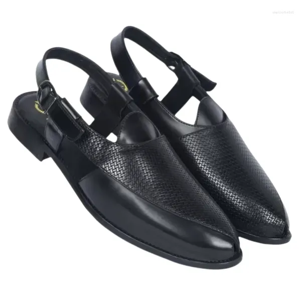 Sandálias Homens Preto Pu Couro Fivela Cinta Marrom Mens Vestido Sapatos Moda Artesanal