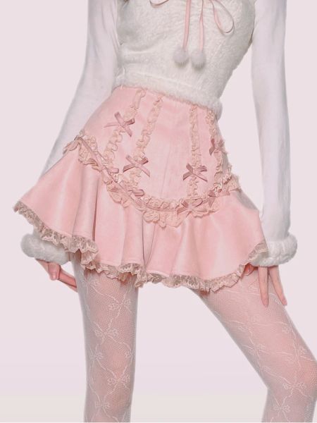 Kleider Japanischer Rosa Lolita Kawaii Minirock Frauen Hohe Taille Eleganter süßer süßer weiblicher Rock Bogen Koreanischer Chic Prinzessin Kuchenrock 2022