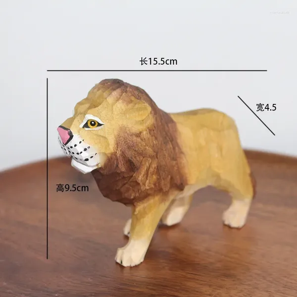 Figurine decorative HOME BAR Buon ornamento # Scultura in legno fatta a mano Disegno a colori Animale Tigre Leone Scultura fortunata Regalo L02