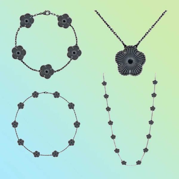 Pulseiras de designer vancf nova prata esterlina trevo preto/colar de quatro folhas conjunto de jóias das mulheres marca de moda clássica