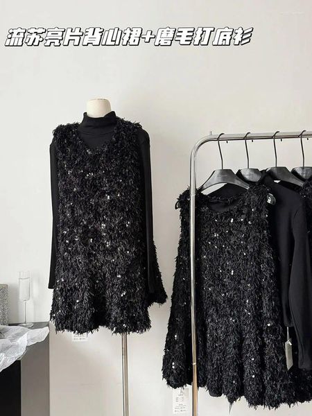 Vestidos de trabalho ocasião formal preto outfits 2 peça conjunto gola alta topos luxo lantejoulas sparkly vestidos de uma peça coquette estética gótica