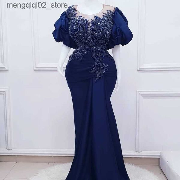 Vestidos Sexy Urbanos 2023 Plus Size Árabe Aso Ebi Royal Blue Mermaid Prom Lace Frisado Cristais Noite Festa Formal Segunda Recepção Aniversário Q240307