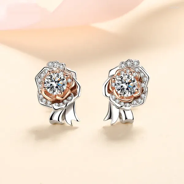 Brincos de prata excelente corte 0.5 quilates teste de diamante passado d cor moissanite flor de ouro rosa 925 joias de casamento