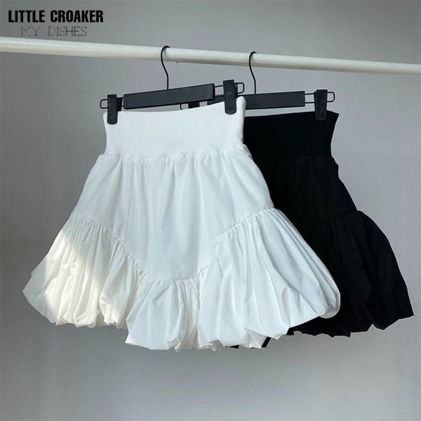 Юбки 2023 Ladies Summer Fashion White Black Mini Skirts Ruffles High Tast