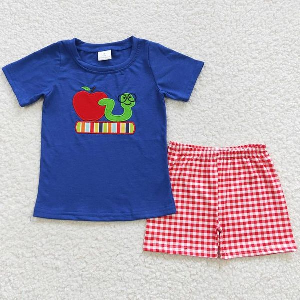 Conjuntos de roupas boutique meninos de volta à escola shorts definir verão bebê menino roupas ônibus maçã lápis impressão bonito crianças outfit