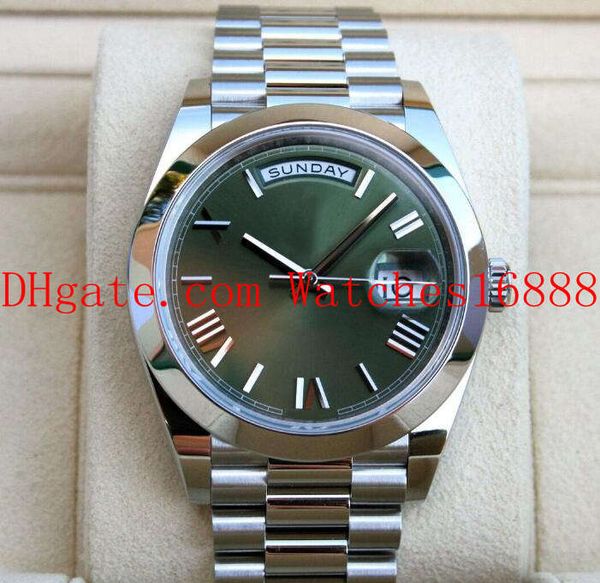 Real Photo 228206 40 mm verde oliva quadrante romano calendario bracciale in acciaio inossidabile movimento meccanico automatico orologio da uomo data orologi da polso sportivi