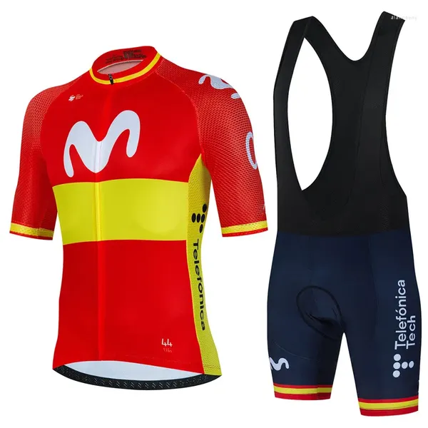 Conjuntos de Corridas Movistar 2024 Ciclismo Jersey Set Verão Espanha MTB Bicicleta Roupas Uniforme Maillot Ropa Ciclismo Homens Bicicleta Roupas Terno Hombre