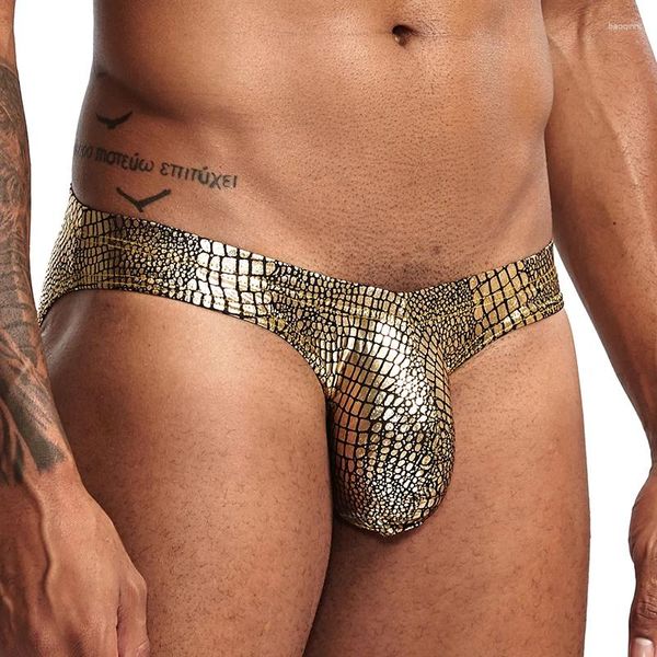 Mutande da uomo sexy pelle di serpente brillante vita bassa selvaggia slip intimo gay da uomo custodia per pene grande