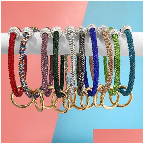 Portachiavi Rotondi Portachiavi Bracciali Braccialetti di moda Strass Cerchio Borsa Porta ciondoli Cristallo Sile Gioielli da donna Portachiavi Perlina Gol Dh9F8