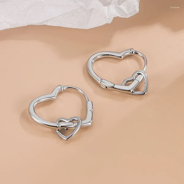 Серьги-кольца 925 посеребренные, пирсинг, кисточка, двойное сердце, серьги для женщин и девочек, вечерние свадебные украшения E775