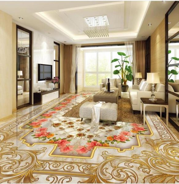 Piastrelle per pavimenti 3D per pavimenti in parquet in marmo rosa oro di lusso europeo di lusso3676416