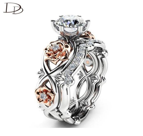 Anéis de casamento DODO Kpop Vintage Rose Gold Flowers para mulheres grandes 7mm zircônia cúbica anillos moda conjunto anel jóias inteiro ra098499204