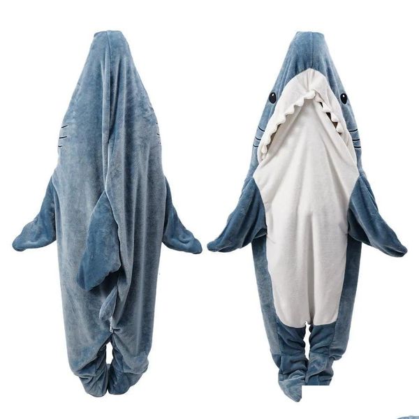 Одеяло с рисунком акулы, сумка-пижама, офисная ворса, каракал, ткань высокого качества, шаль «Русалка» для детей, Прямая доставка Dhfuj