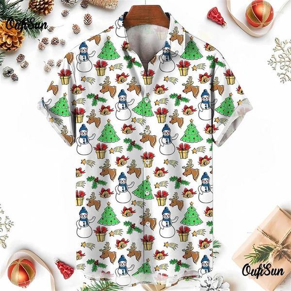 Camicie casual maschile Simple Fashion Christmas 3D Stampato per uomo Abbigliamento Funny Hawaii Xmas Gifts Snowman Lapel Blouse Y2K Tops