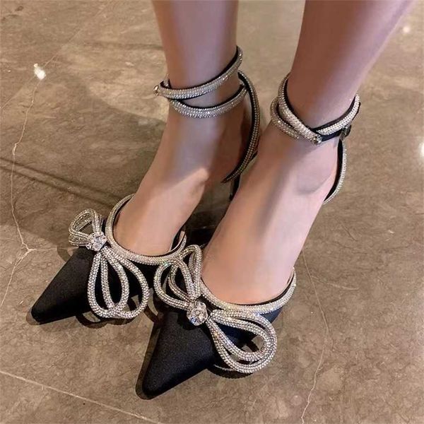 Stilvolle High Heels schwarz sexy Stirnband Strass Bow Flip Flop Sandalen Plattform Keils Sommer Sandalen Frauen Stiletto Sandale 240228