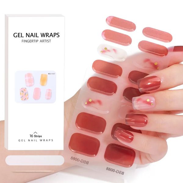 16 punte Gel semi-polimerizzato UV Nail Art Stickers Colori solidi Design in stile Nail Art Manicure Strisce laccate per donna sulle unghie Decalcomanie 240301