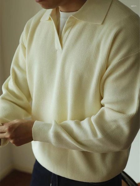 Maglioni da uomo Moda Maglieria con scollo a V Camicie a maniche lunghe in maglia Autunno Abbigliamento uomo di lusso Colletto con bavero Polo in maglia solida