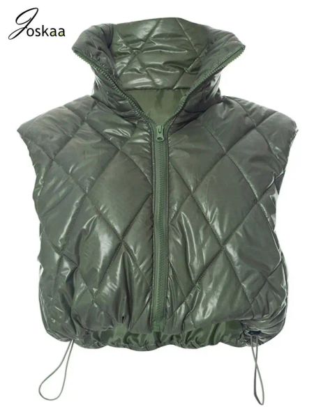 Yelekler Joskaa Katı Yüksek Yakalı Kolsuz Zipup Mahsul Yastıklı Ceket Yelekleri Kış 2023 Moda Sıcak Çizme Yiyecek Sokak Giyim