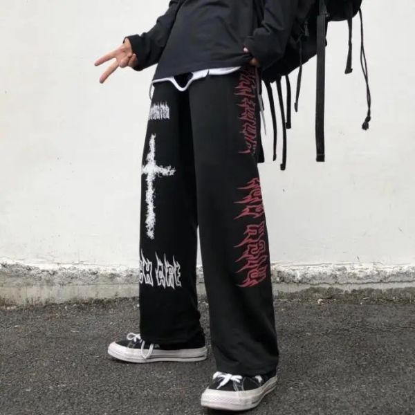 Pantaloni in autunno e inverno, vento harajuku, stile giapponese, bombardamenti di strada, stile scuro, tubo dritto in stile asiatico pantaloni gamba larga