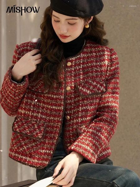 Giacche da donna MISHOW Giacca invernale in tweed per donna Lusso 2024 Misto lana Cappotto spesso Moda di alta qualità Girocollo Capispalla Top
