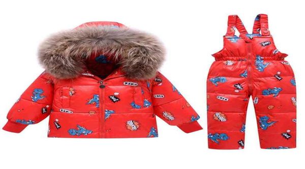 2020 Inverno Bambini Set di abbigliamento per ragazze Caldo piumino d'anatra con cappuccio Cappotti Pantaloni Tuta da neve impermeabile Abbigliamento per bambini7657686