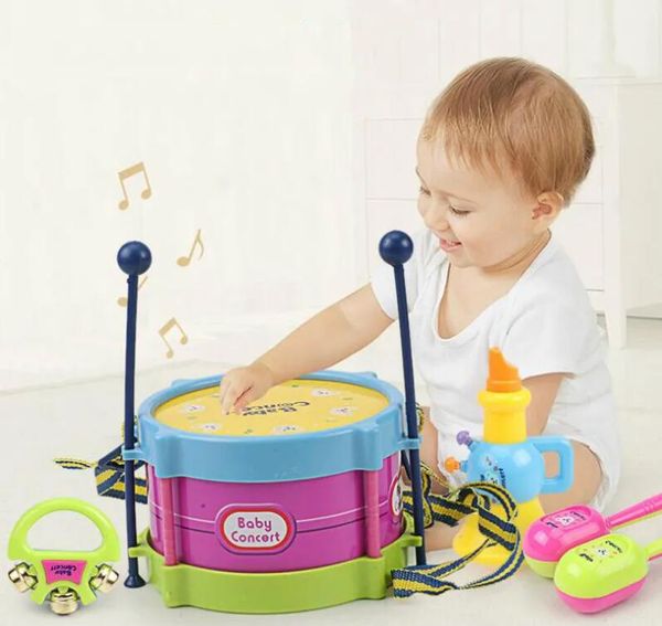 5 pezzi/4 pezzi bambini tamburo tromba giocattolo musica strumento a percussione kit fascia giocattolo educativo per apprendimento precoce regalo per bambini per bambini