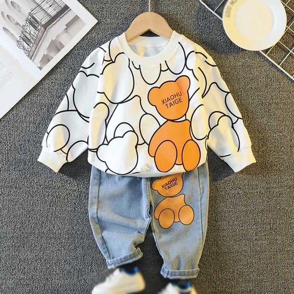 Kleidungssets Kleinkind Baby Boy Kleidung Mode Cartoon Print Sweatshirt + Jeans Sets Herbst Kinder Langarm Denim Anzüge Kind KleidungL2401L2402