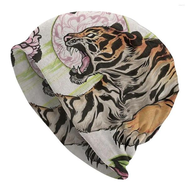 Berets Tiger Blumen Chinesische Wörter Kappe Coole Ski Skullies Beanies Hut Unisex Männlich Frühling Warm Kopf Wrap Motorhaube Stricken