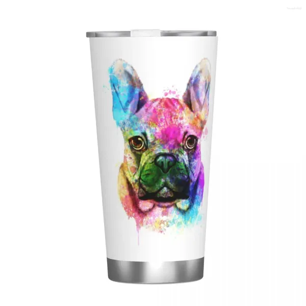 Tumblers Bulldog Francês Pintura Aquarela Retrato Tumbler Vácuo Isolado Copos de Café Aço Inoxidável Canecas Ao Ar Livre À Prova de Derramamento