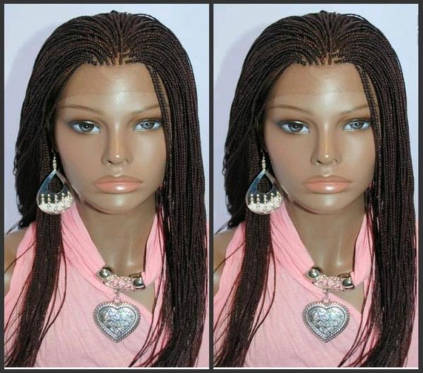 África estilo feminino micro trançado peruca dianteira do laço marrom escuro cor caixa trança peruca sintética trançada perucas parte com cabelo do bebê 7093336