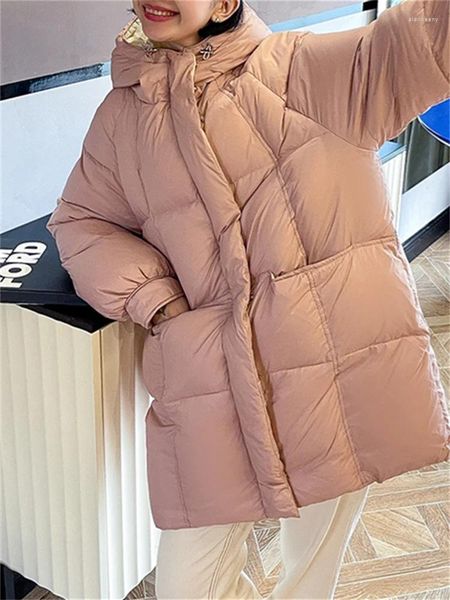 Trench da donna Syiwidii Rosa Lungo Parka Donna Autunno Inverno 2024 Addensare Giacche calde Oversize con cappuccio Moda coreana Allentato