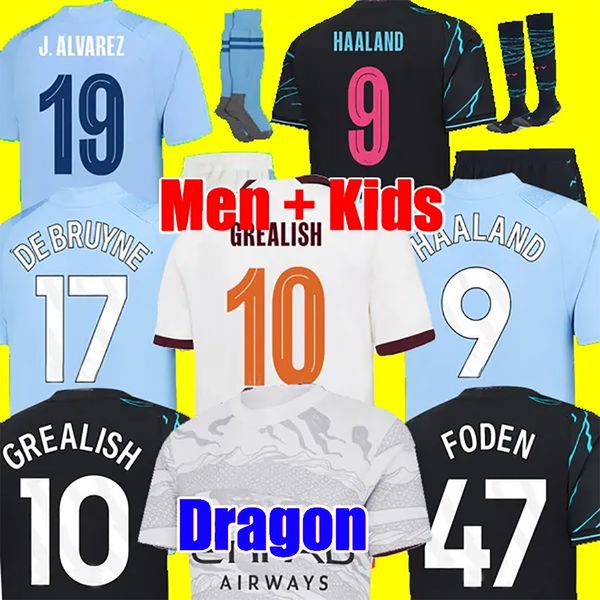 Futbol formaları haaland t shirt 23 24 De Bruyne Phillips Mans Cities Grealish Ferran Mahrez Foden Bernardo Cancelo Z Rodrigo Futbol Gömlek Erkek Çocuk Kitleri Setler Üniformaları