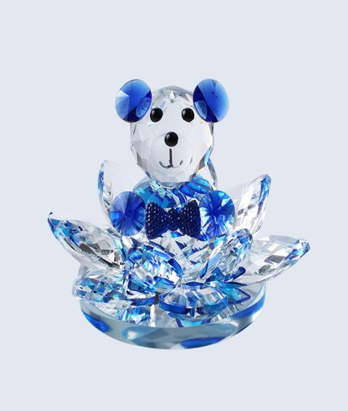 Estatuetas de urso de lótus de cristal, miniaturas de vidro, ursos de cristal, artesanato fengshui para presente, decoração de casa 2892271