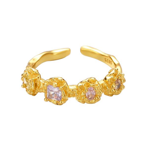 L'anello alieno da donna non sbiadisce in argento sterling 925 con oro 18 carati, anello con zirconi geometrici semplice e creativo, regalo di gioielli di moda