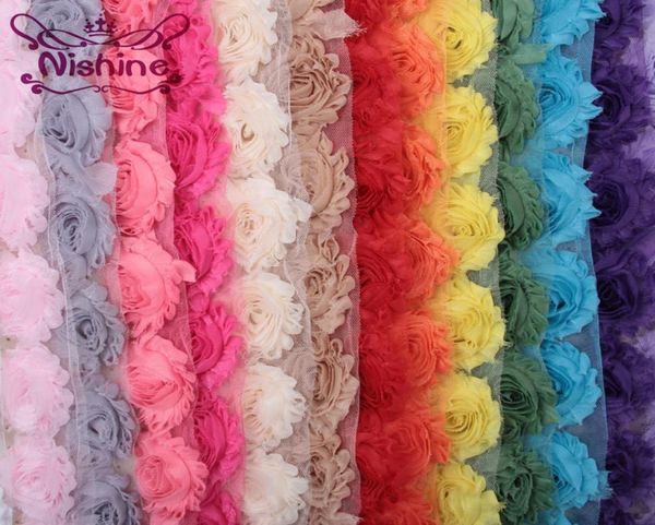 Nishine flores de chiffon chique, 15 cores, 1 jarda, chique, para crianças, acessórios para cabelo, flores de tecido 3d para tiaras de bebê diy2977901