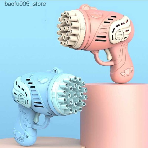 Novità Giochi giochi estivi Aggiornamento 23 buche per bambini Gatling Bubble Gun Ricarica lanciarazzi elettrico Macchina per matrimoni Quindi acqua Giocattoli da bagno per bambini Q240307