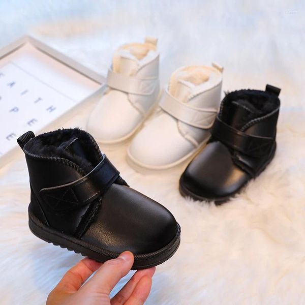 Botas casuais sólidas crianças moda tornozelo pelúcia quente grosso bebê meninos meninas neve macio gancho loop anti deslizamento crianças sapatos de inverno