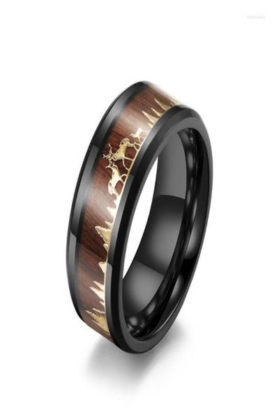 Fedi nuziali Moda 8mm Uomo Nero Tungsteno Anello da caccia alla vita selvaggia Koa Intarsio in legno Famiglia di cervi Silhouette Fascia in acciaioNozze Toby223582441