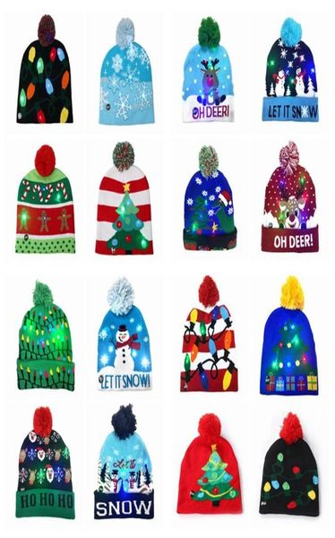 16 estilos LED Natal Halloween Chapéus de malha Gorros Crianças Bebê Mãe 2021cm Inverno Quente Gorros Abóbora Bonecos de Neve Crochet Caps ZZA1385394