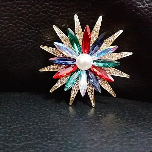 Broschen Bunte Kristall-Sonnenblume für Damen, Anzug, Schals, Schnalle, Strass, Perle, Jewerly, Pflanzen-Metallnadeln, Kleidungszubehör