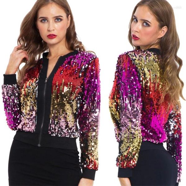 Jaquetas femininas 2024 casaco de lantejoulas mulheres veludo mardi gras primavera outono ropa cardigan punk roxo gótico bombardeiro jaqueta blusão y2k