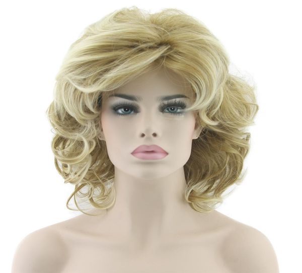 Parrucche corte ondulate bionde Parrucca Cosplay Parrucche sintetiche per capelli resistenti al calore Ombre per le donne1276378