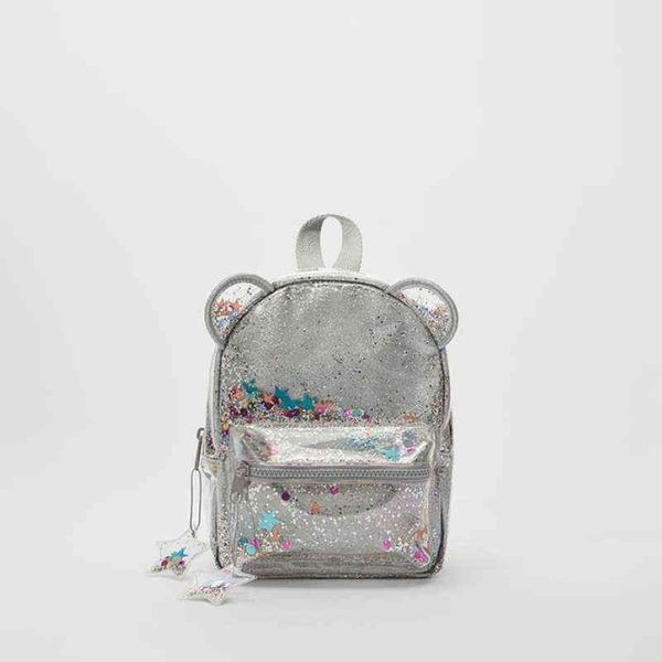 2021 Neuer silberner Glitzer-Mini-Rucksack mit Katzenohren für Damen oder süße Kinder, Glitzer-Pailletten-Rucksack Y1105290L