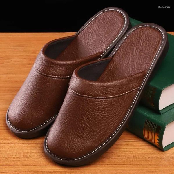 Chinelos Homens Interior Pu Couro Casa de Alta Qualidade Masculino Impermeável Gingham Slipper Chinelos Masculinos