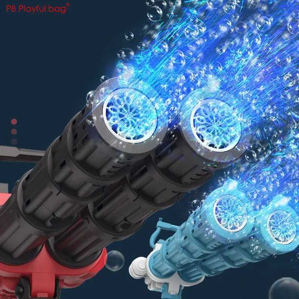 Areia jogar água diversão elétrica gatling bolha máquina 20 buracos tubo duplo automático soprando bolha brinquedos led gatling bolha arma verão brinquedo do miúdo ac68