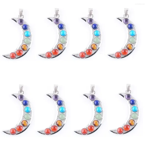 Colares Pingente Pedra Natural 7 Chakra Reiki Lua Em Forma de Amuleto Cura Mulheres Jóias Presente de Natal Atacado 8 Pcs TN3256