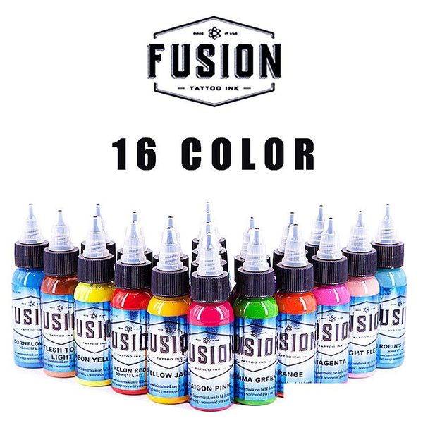 Tintas de tatuagem nova fusão 30 ml / garrafa tatuagem airbrush tinta 16 cores conjunto de pigmentos para pintura corporal ferramenta de cor entrega de gota saúde beleza dh7lg